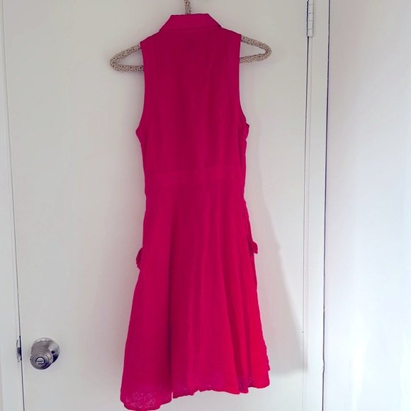 Anthropologie Hd In Paris 100% Linen Hot Pink Shirt Dress size 0 - Picture 4 of 10